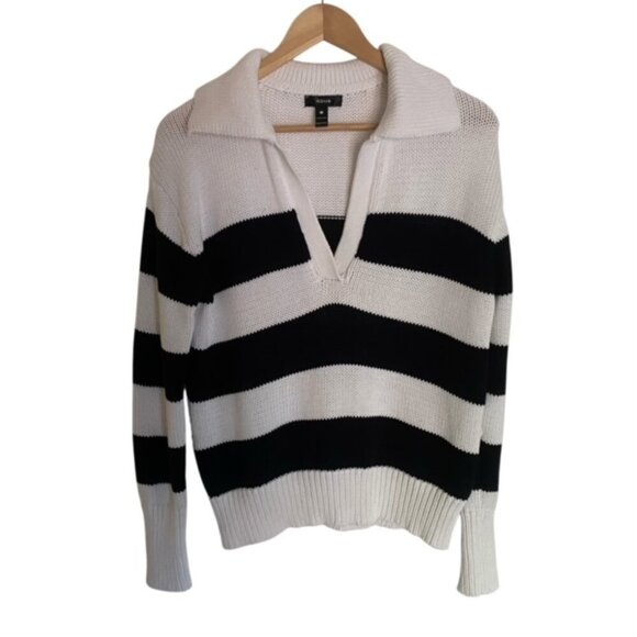 Aqua White & Navy Polo Sweater Small - Picture 2 of 4